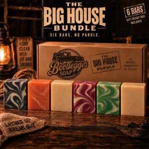 The Big House Bundle – six 5 oz Bootlegger Soap bars in a gift-ready box